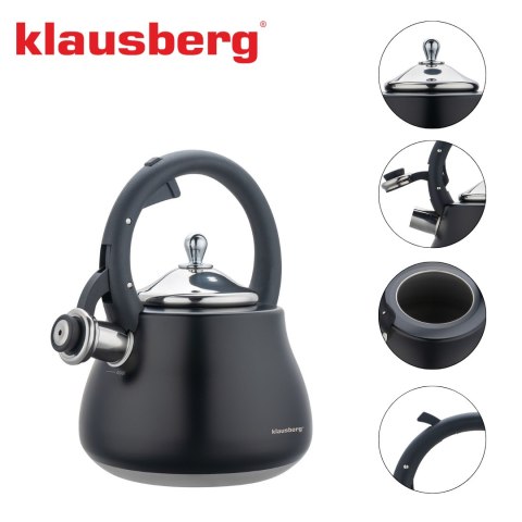 Czajnik z gwizdkiem, stal nierdzewna, czarny ze srebrnymi elementami, 2,8l, klausberg, kb-7918