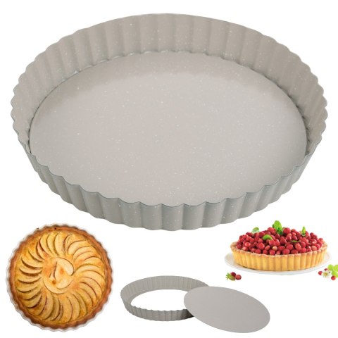 Forma do tarty z wyjmowanym dnem śr.25 cm, stal węglowa, marmurkowa powłoka non-stick, beżowa, kinghoff, kh-1969