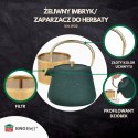 Imbryk żeliwny z sitkiem, emaliowane wnętrze, 1l, zielony z brokatem, złote elementy, kinghoff, kh-1933