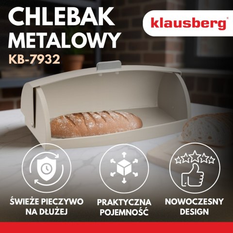 Chlebak, metalowy korpus, klapa z polistyrenu, 45×28,5×17cm, beżowy, klausberg, kb-7932