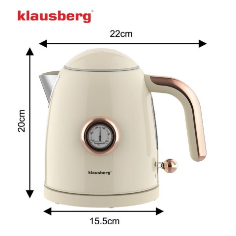 Czajnik elektryczny z termometrem, stal nierdzewna, kremowy, 1,0l, 1200w, klausberg, kb-9018