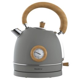 Czajnik elektryczny z termometrem, stal nierdzewna, szary z drewnem, 1,8l, 1850-2200w, klausberg, kb-9009