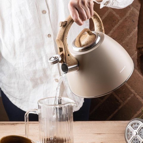 Czajnik stalowy 2,5 l beżowy z uchwytem drewnopodobnym, klausberg kb-7954