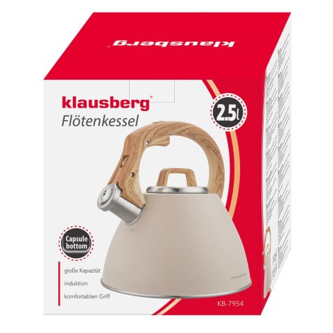 Czajnik stalowy 2,5 l beżowy z uchwytem drewnopodobnym, klausberg kb-7954