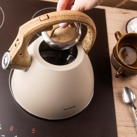 Czajnik stalowy 2,5 l beżowy z uchwytem drewnopodobnym, klausberg kb-7954
