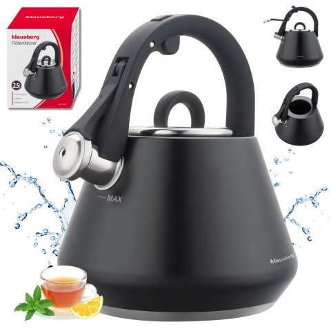 Czajnik stalowy z gwizdkiem 2,5 l czarny mat, klausberg kb-7948