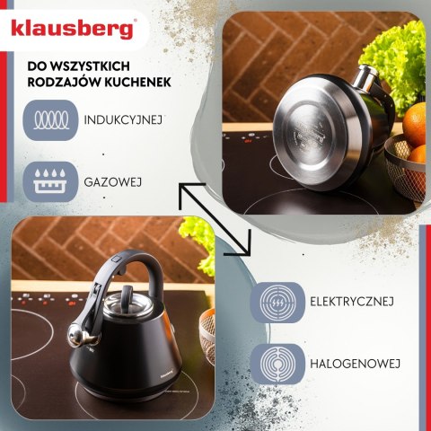 Czajnik stalowy z gwizdkiem 2,5 l czarny mat, klausberg kb-7948