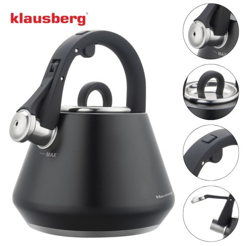 Czajnik stalowy z gwizdkiem 2,5 l czarny mat, klausberg kb-7948