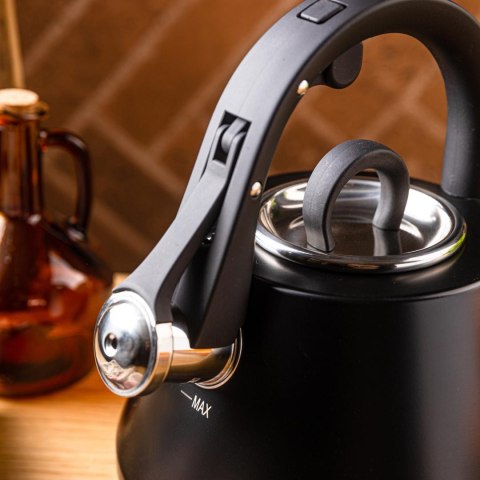 Czajnik stalowy z gwizdkiem 2,5 l czarny mat, klausberg kb-7948
