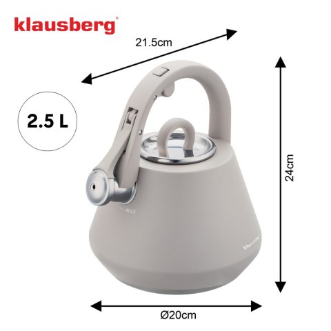 Czajnik stalowy z gwizdkiem 2,5 l szary mat, indukcja, klausberg kb-7949