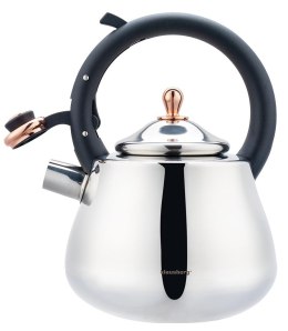 Czajnik ze stali nierdzewnej z gwizdkiem, srebrny z elementami różowego złota, pojemność 2,8l, klausberg, kb-7776