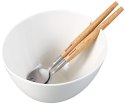 Misa ceramiczna do sałat, biała, z zestawem stalowych łyżek z drewnianymi uchwytami, klausberg, kb-7787