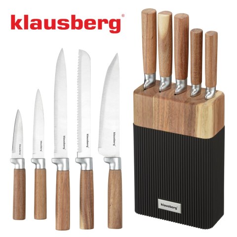 Zestaw noży 6 el. z blokiem akacjowym, stal nierdzewna, klausberg, kb-7981