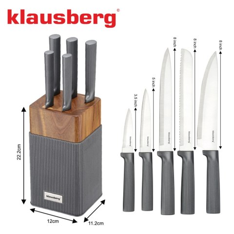 Zestaw noży 6 el. z blokiem akacjowym, stal nierdzewna, klausberg, kb-7982
