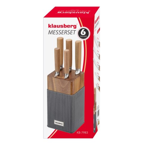 Zestaw noży 6 el. z blokiem akacjowym, stal nierdzewna, klausberg, kb-7983