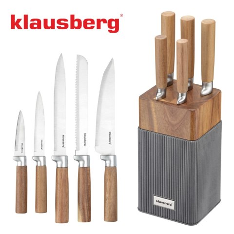 Zestaw noży 6 el. z blokiem akacjowym, stal nierdzewna, klausberg, kb-7983