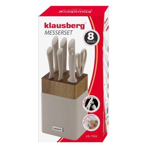Zestaw noży 8 el. z blokiem akacjowym, stal nierdzewna, klausberg, kb-7984