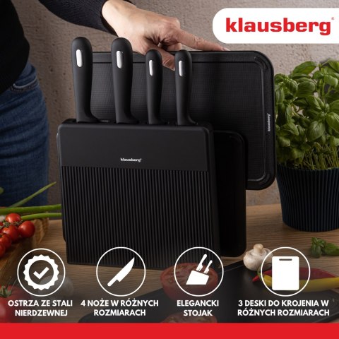 Zestaw noży i desek 8 el. z organizerem, czarny, stal nierdzewna, klausberg, kb-7980