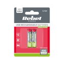 Akumulatorki REBEL AAA,400 mAh, Li-ion, 1,5V, 2szt/bl, R3, gniazdo typ C