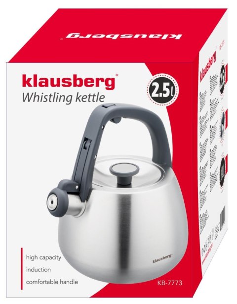 Czajnik ze stali nierdzewnej z gwizdkiem, srebrny szczotkowany, pojemność 2,5l, klausberg, kb-7773