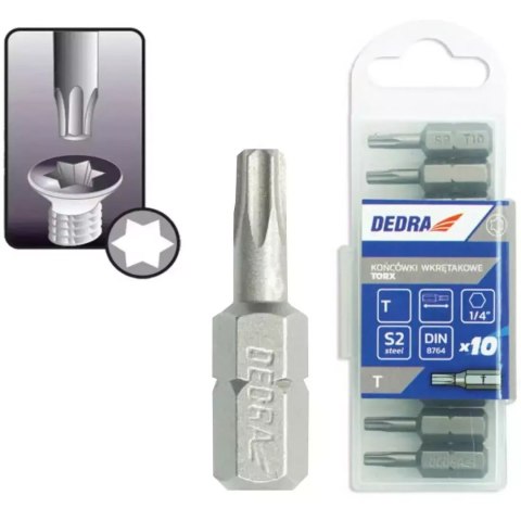 Końcówki wkrętakowe torx t25x25mm,10szt pudełko plast