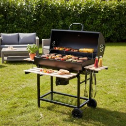 Duży grill ogrodowy, węglowy, pokrywa + półki + popielnik