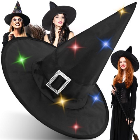 Czapka wiedźmy led kapelusz czarownicy na halloween karnawał cosplay -o289 swiecaca