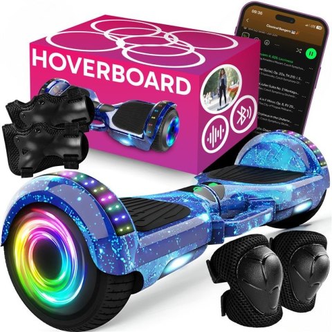 Hoverboard 10' cali deskorolka elektryczna led deska głośniki bt 10 cali ochraniacze - niebieska e031-2