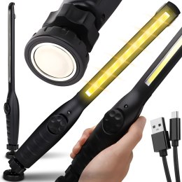 Lampa warsztatowa latarka robocza akumulatorowa led cob 8w korpus obrotowy