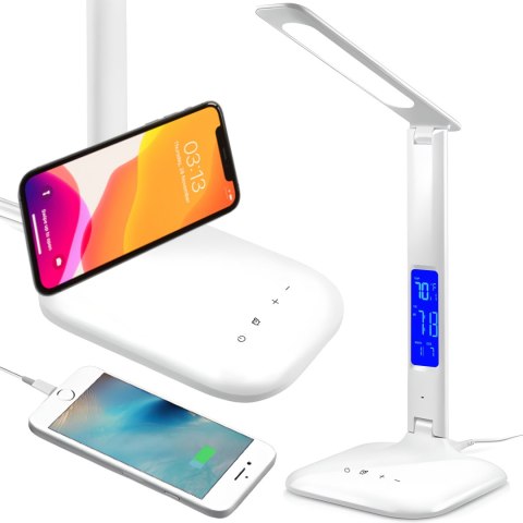 Lampka led biurkowa 5 trybów światła ładowarka ekran lcd budzik zegar temp