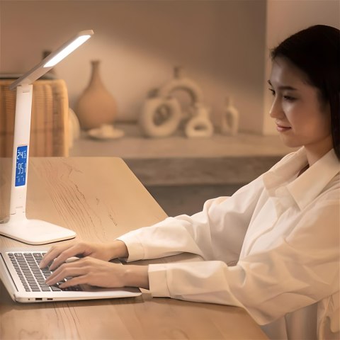 Lampka led biurkowa 5 trybów światła ładowarka ekran lcd budzik zegar temp