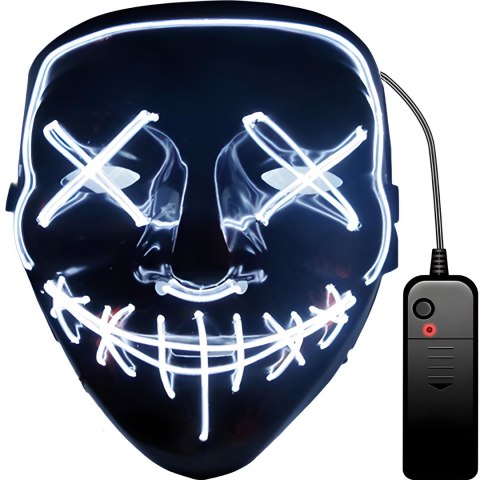 Maska led świecąca ledowa halloween impreza purge - biała