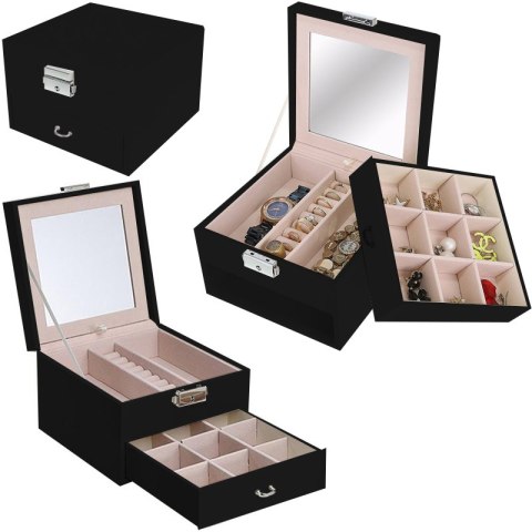 Szkatułka na biżuterię pojemny organizer elegancki kuferek z lusterkiem