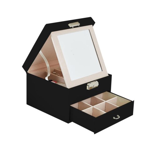 Szkatułka na biżuterię pojemny organizer elegancki kuferek z lusterkiem