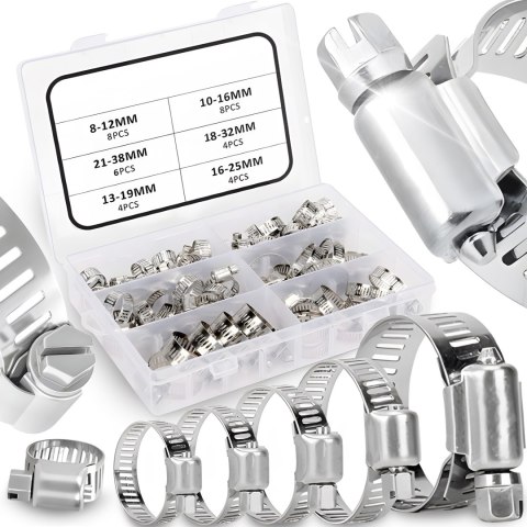 34x zestaw opaska zaciskowa skręcana metalowa ślimakowa 16-32mm + organizer