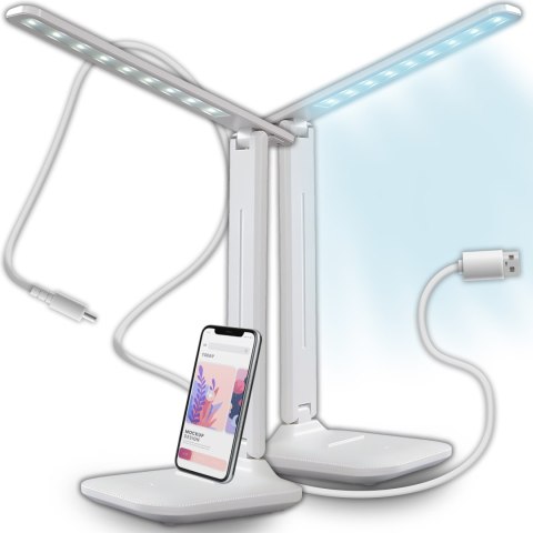 Lampka led nocna biurkowa szkolna kreślarska na biurko lampa uchyt na tel. -e147 ze wzorem eko skóry