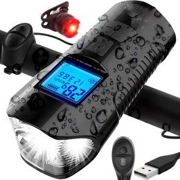 Lampka rowerowa led licznik km prędkościomierz tył - s092-1 + lampka tył