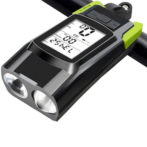 Latarka rowerowa lampka wentyl led+licznik+klakson dzwonek przód tył led