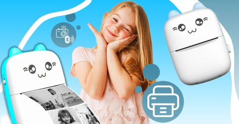 Mini drukarka termiczna drukuś oryginalny do zdjęć przenośna kotek 11 rolek -er1115