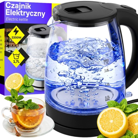 Czajnik elektryczny szklany bezprzewodowy podświetlany led 1,7l 2200w mocny - or1296