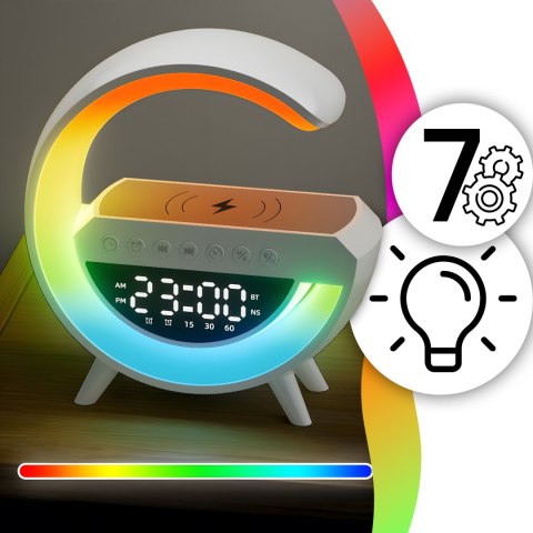 Lampka nocna led rgb ładowarka indukcyjna bluetooth zegar radio głośnik