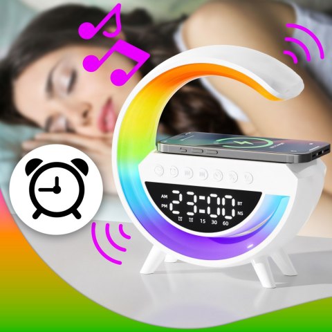Lampka nocna led rgb ładowarka indukcyjna bluetooth zegar radio głośnik