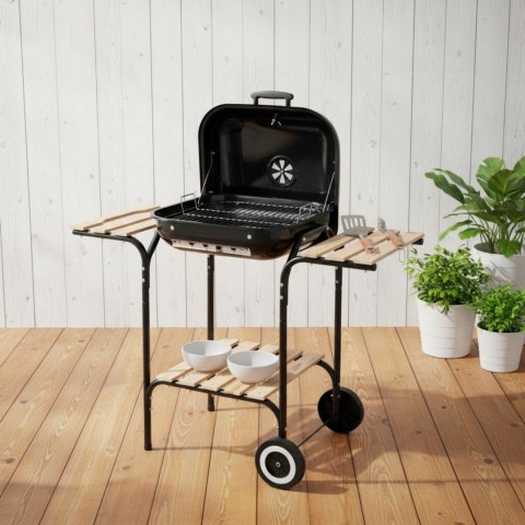 Grill ogrodowy, węglowy, z pokrywą, z półkami i kółkami