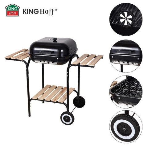 Grill ogrodowy, węglowy, z pokrywą, z półkami i kółkami