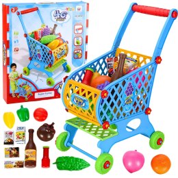 Duży Wózek Sklepowy Dla Dzieci Produkty Spożywcze Niebieski 52cm 46 el.