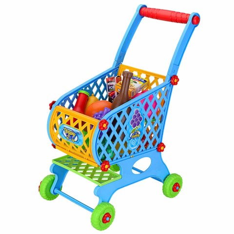 Duży Wózek Sklepowy Dla Dzieci Produkty Spożywcze Niebieski 52cm 46 el.