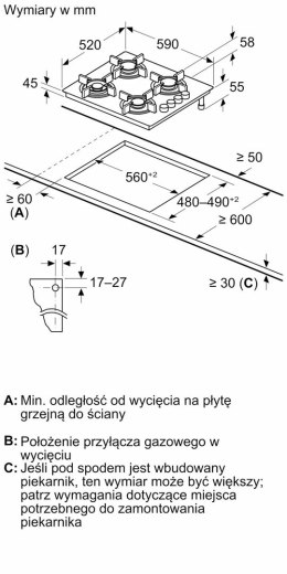 Płyta gazowa Bosch POH6B6K30 60 cm | 4 palniki | ruszty ze stali nierdzewnej | zapłon elektryczny | czarny szkło