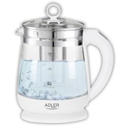 Adler Adler | Czajnik | AD 1299 | Elektryczny | 2200 W | 1,5 L | Szkło/stal nierdzewna | Podstawa obrotowa 360° | Biały