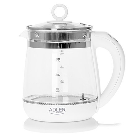 Adler Adler | Czajnik | AD 1299 | Elektryczny | 2200 W | 1,5 L | Szkło/stal nierdzewna | Podstawa obrotowa 360° | Biały