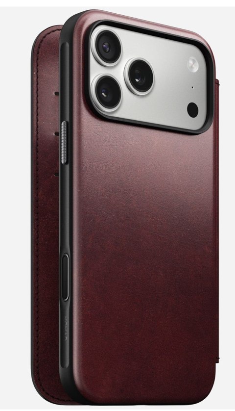 NOMAD Modern Leather Folio - skórzane etui do iPhone 17 Pro Max kompatybilne z MagSafe, skóra Horween (burgundy)